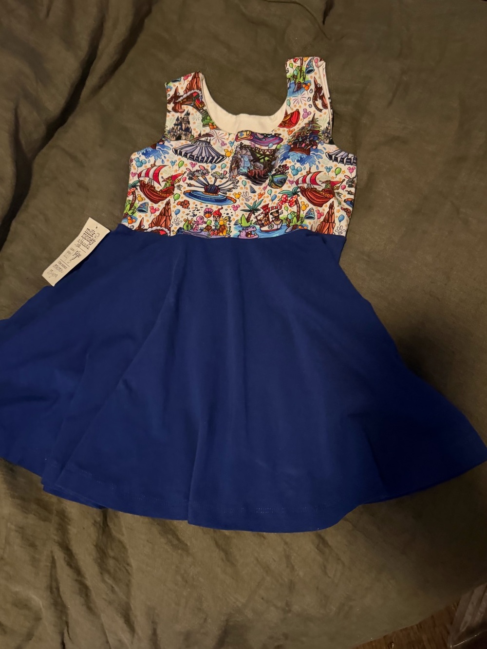 Milk and Honey Threads Blue Skater Dress with Colorful Print Bodice
